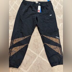 adidas Black Track Pants with Leopard Print Accents